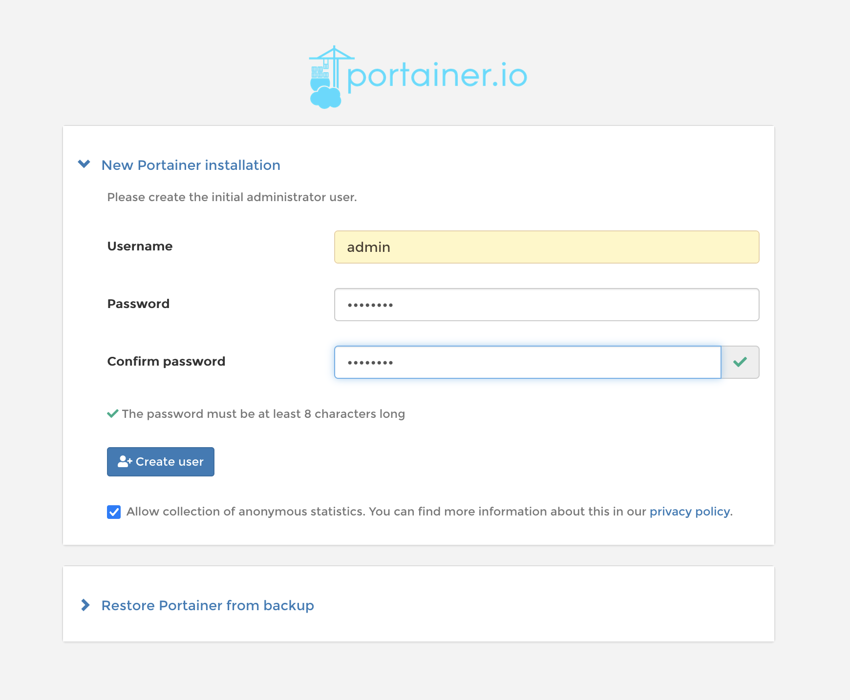 Configurar senha de acesso ao Portainer